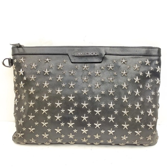 Jimmy Choo Black Star-Studded Large Leather Clutch Women's Bag - Picture 9 of 12